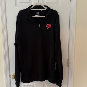Cutter & Buck Men's Black Quarter-Zip Pullover with University of Wisconsin logo